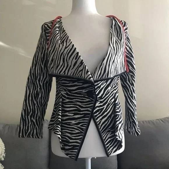 New Yoana Baraschi Jacket Drape Front Long Sleeves Zebra Size 4 - Picture 2 of 11